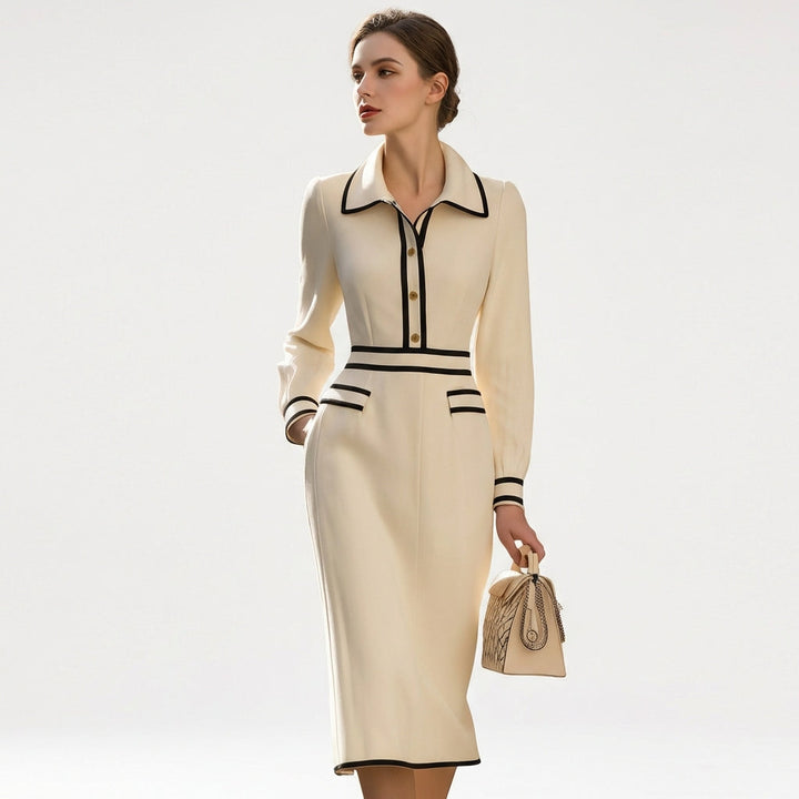 Felicidad | Mujer Vestido Midi Entallado Cuello Camisero