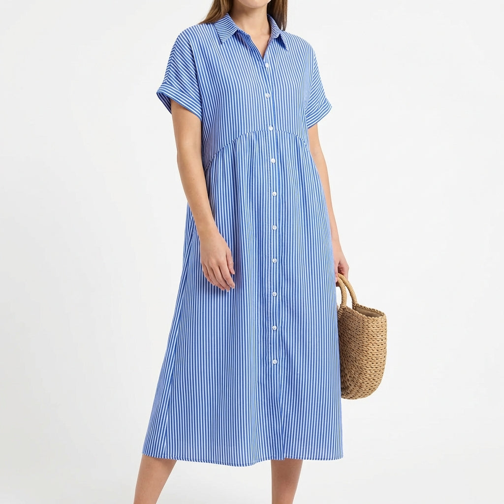 Gracia | Mujer Vestido Camisero Midi Rayas Casual