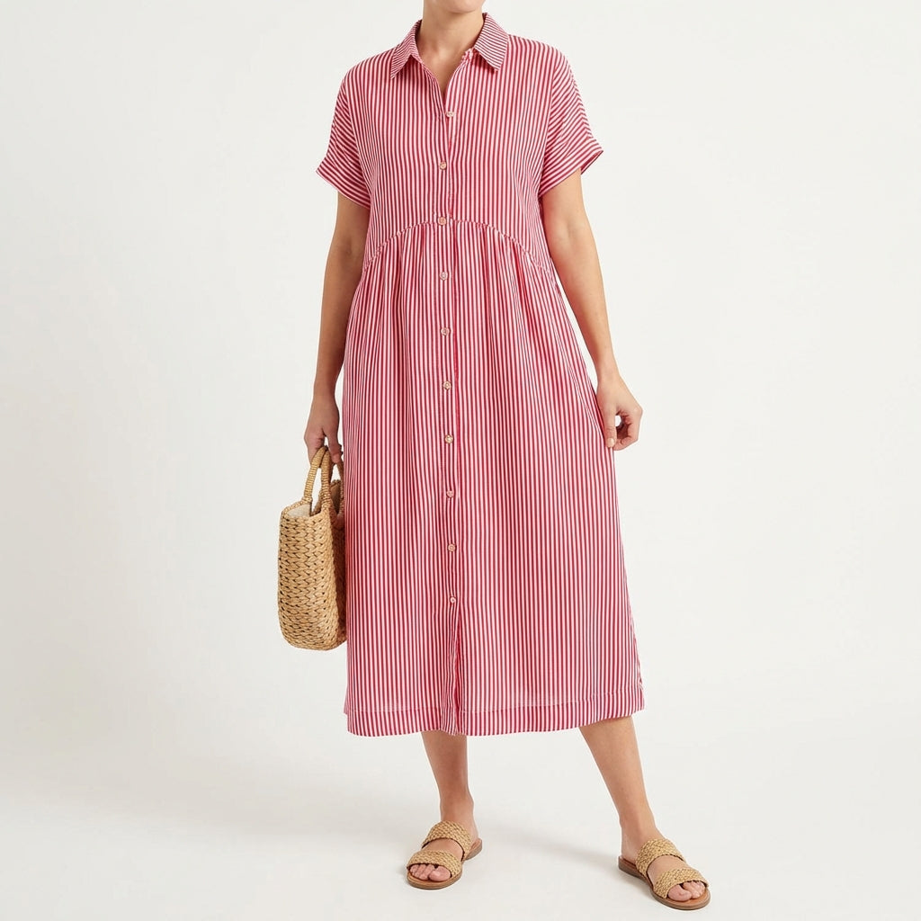 Gracia | Mujer Vestido Camisero Midi Rayas Casual