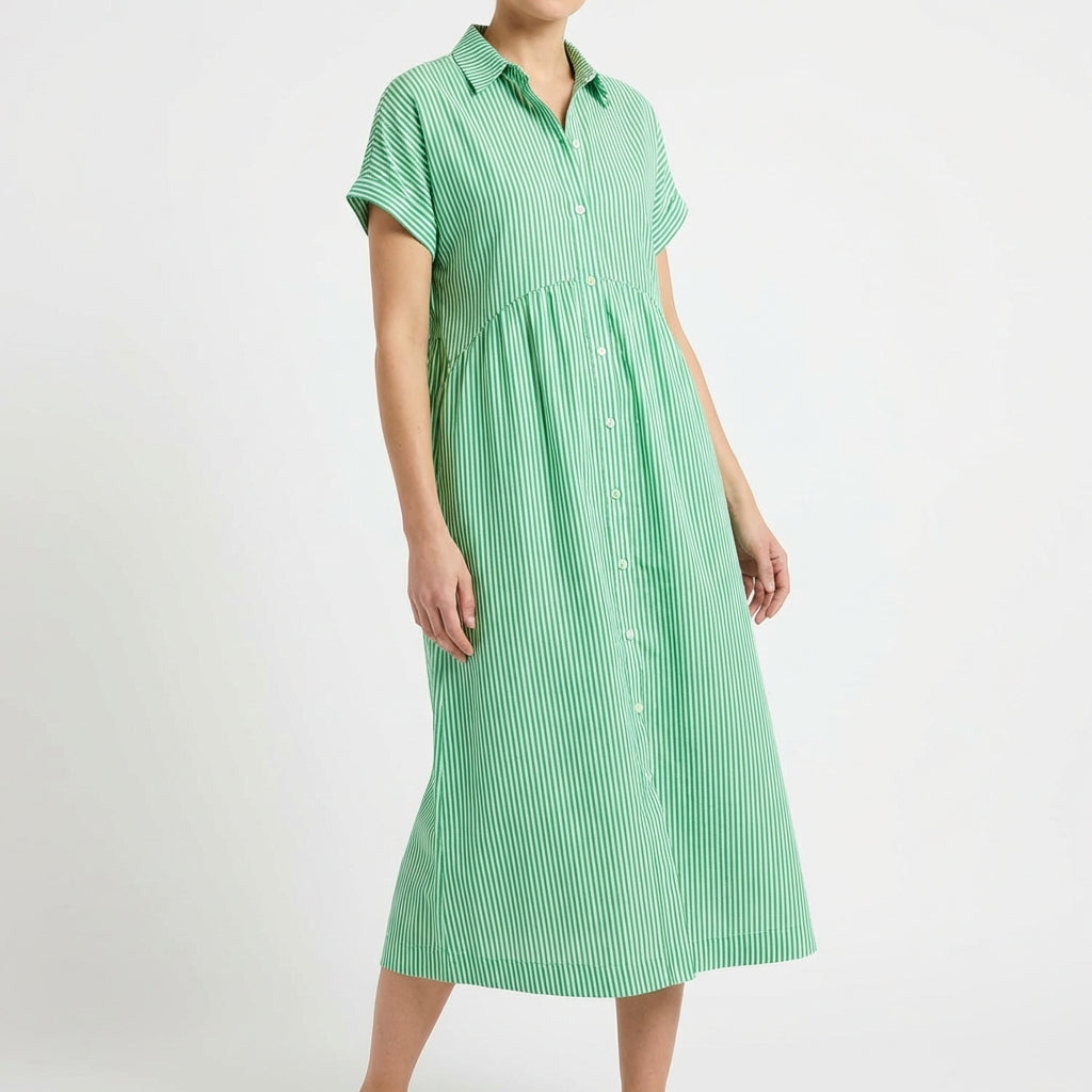 Gracia | Mujer Vestido Camisero Midi Rayas Casual