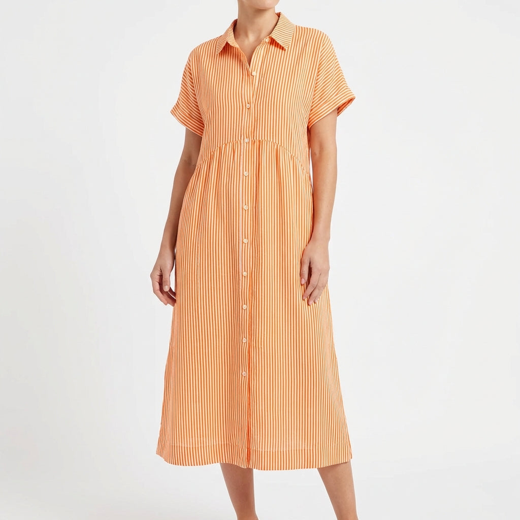 Gracia | Mujer Vestido Camisero Midi Rayas Casual