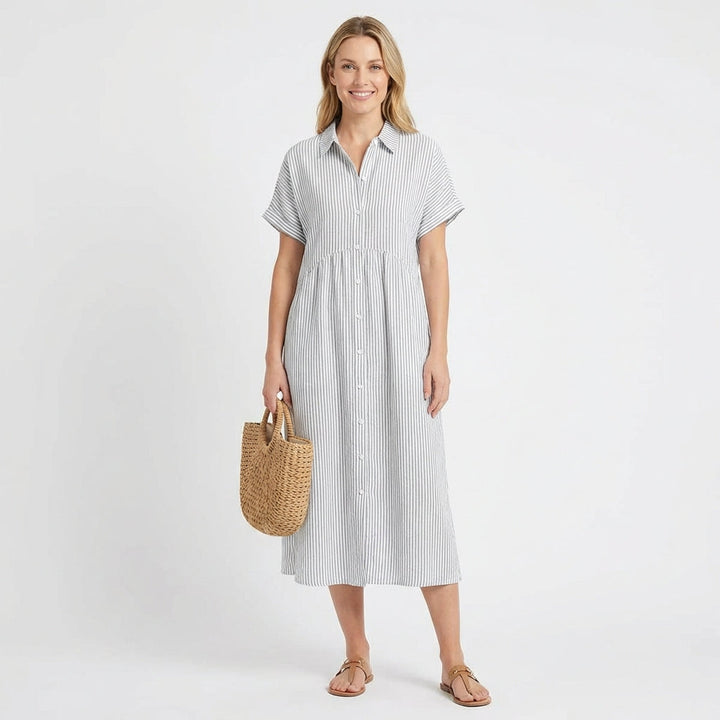 Gracia | Mujer Vestido Camisero Midi Rayas Casual
