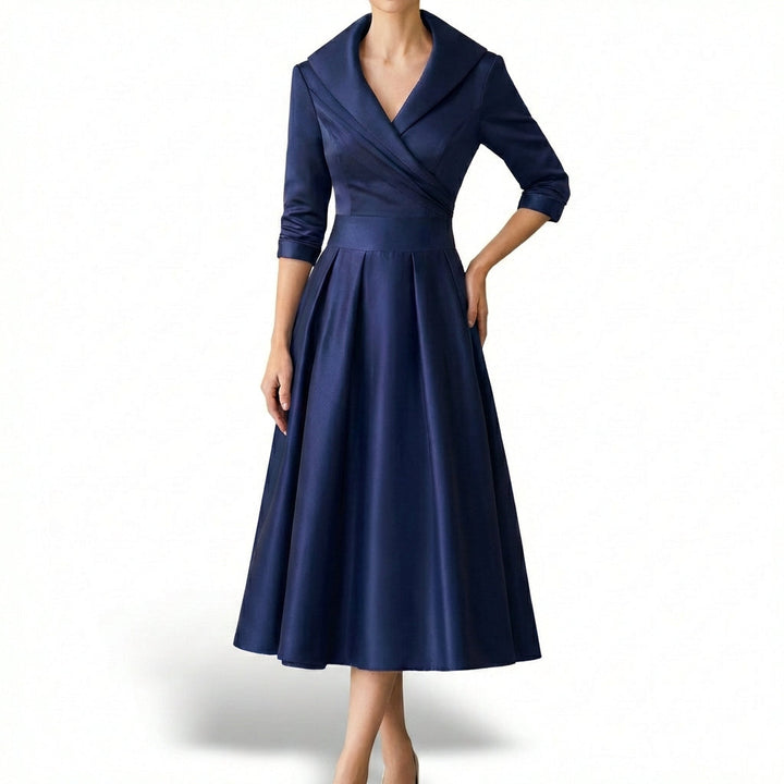 Honorata | Mujer Vestido Midi Cruzado Cuello Solapa Vuelo