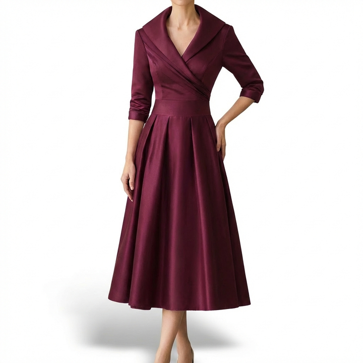 Honorata | Mujer Vestido Midi Cruzado Cuello Solapa Vuelo
