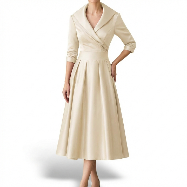 Honorata | Mujer Vestido Midi Cruzado Cuello Solapa Vuelo