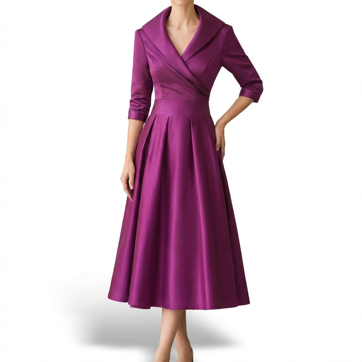 Honorata | Mujer Vestido Midi Cruzado Cuello Solapa Vuelo