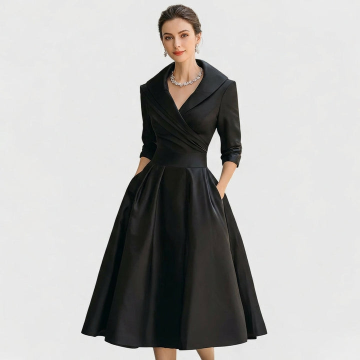 Honorata | Mujer Vestido Midi Cruzado Cuello Solapa Vuelo