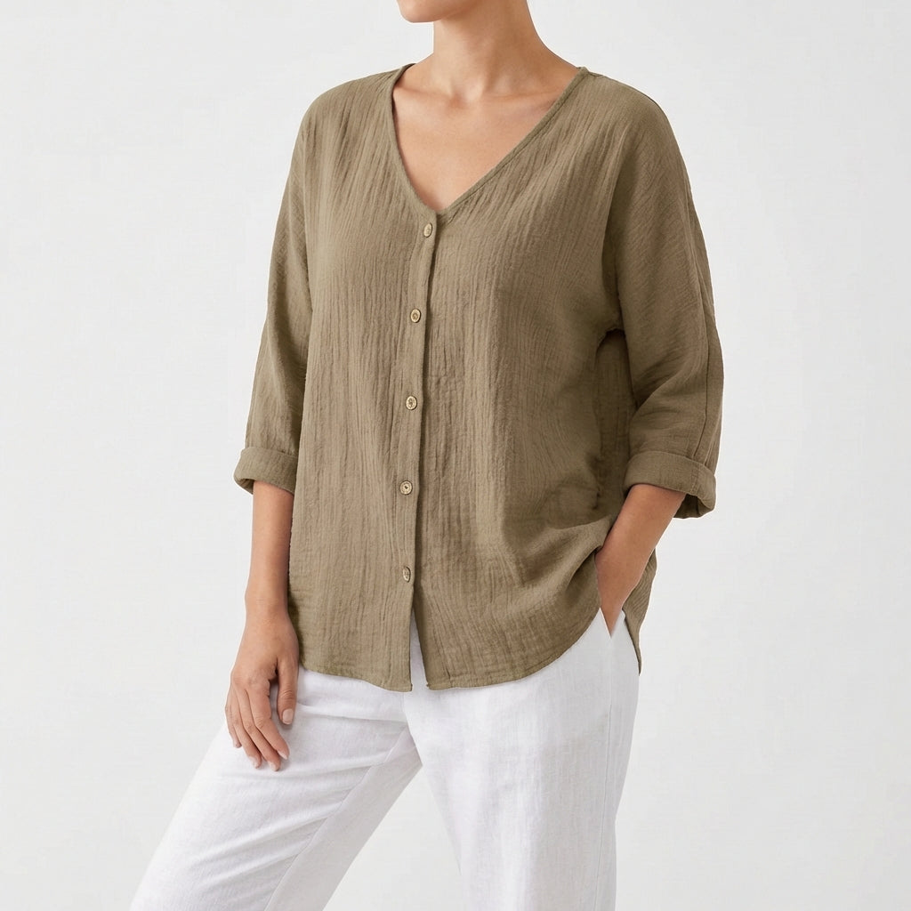 Jimena | Mujer Blusa Escote V con Botones Casual