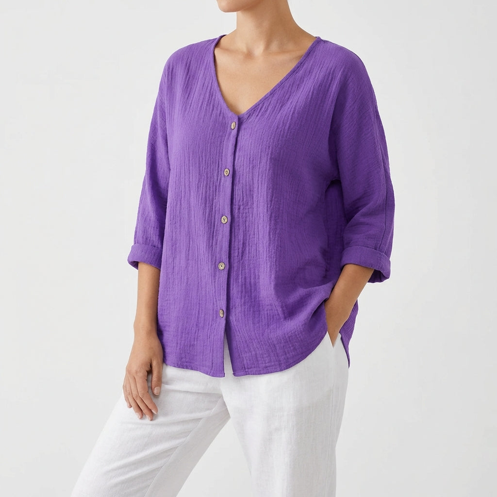 Jimena | Mujer Blusa Escote V con Botones Casual