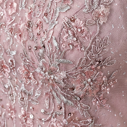 Lucia | Mujer Rosa Vestido De Fiesta Con Encaje Floral Y Tul Brillante | Elegante
