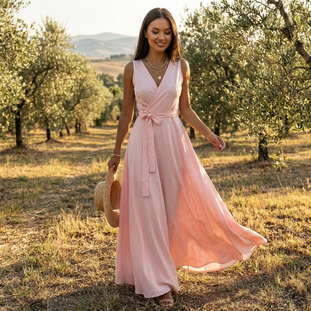 Lucia | Mujer Vestido Maxi Con Escote Cruzado Y Cintura Anudada | Elegante