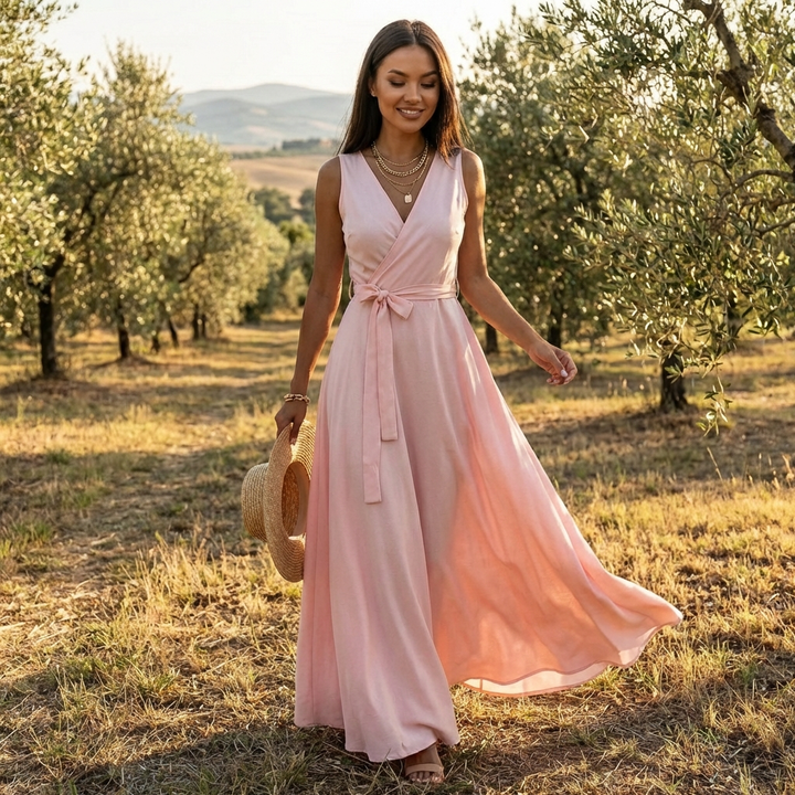Lucia | Mujer Vestido Maxi Con Escote Cruzado Y Cintura Anudada | Elegante
