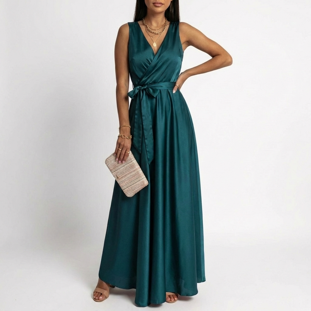 Lucia | Mujer Vestido Maxi Con Escote Cruzado Y Cintura Anudada | Elegante