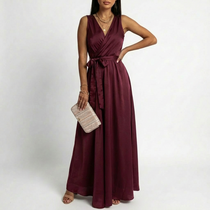 Lucia | Mujer Vestido Maxi Con Escote Cruzado Y Cintura Anudada | Elegante