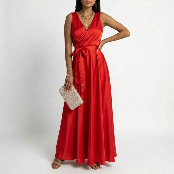 Lucia | Mujer Vestido Maxi Con Escote Cruzado Y Cintura Anudada | Elegante