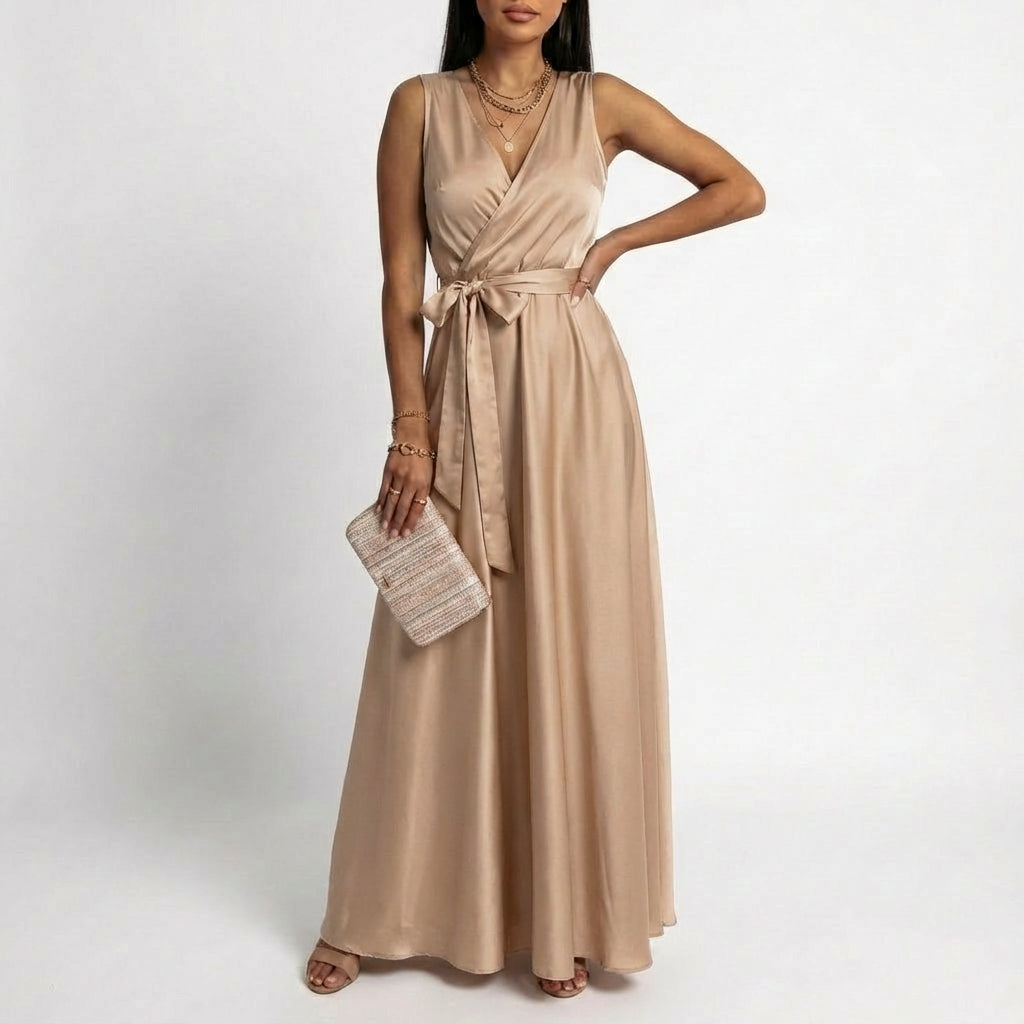 Lucia | Mujer Vestido Maxi Con Escote Cruzado Y Cintura Anudada | Elegante