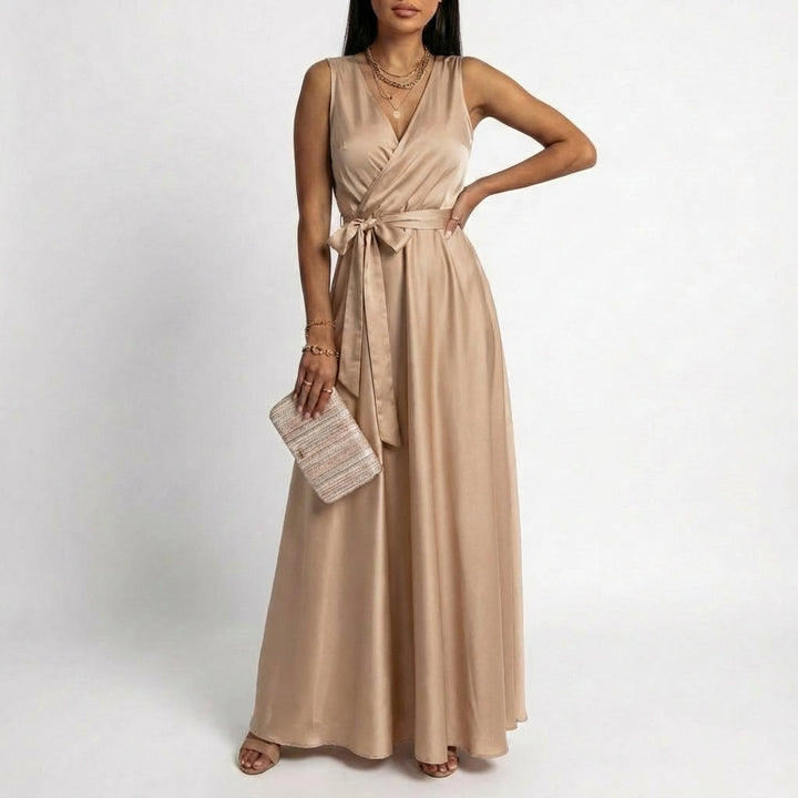 Lucia | Mujer Vestido Maxi Con Escote Cruzado Y Cintura Anudada | Elegante