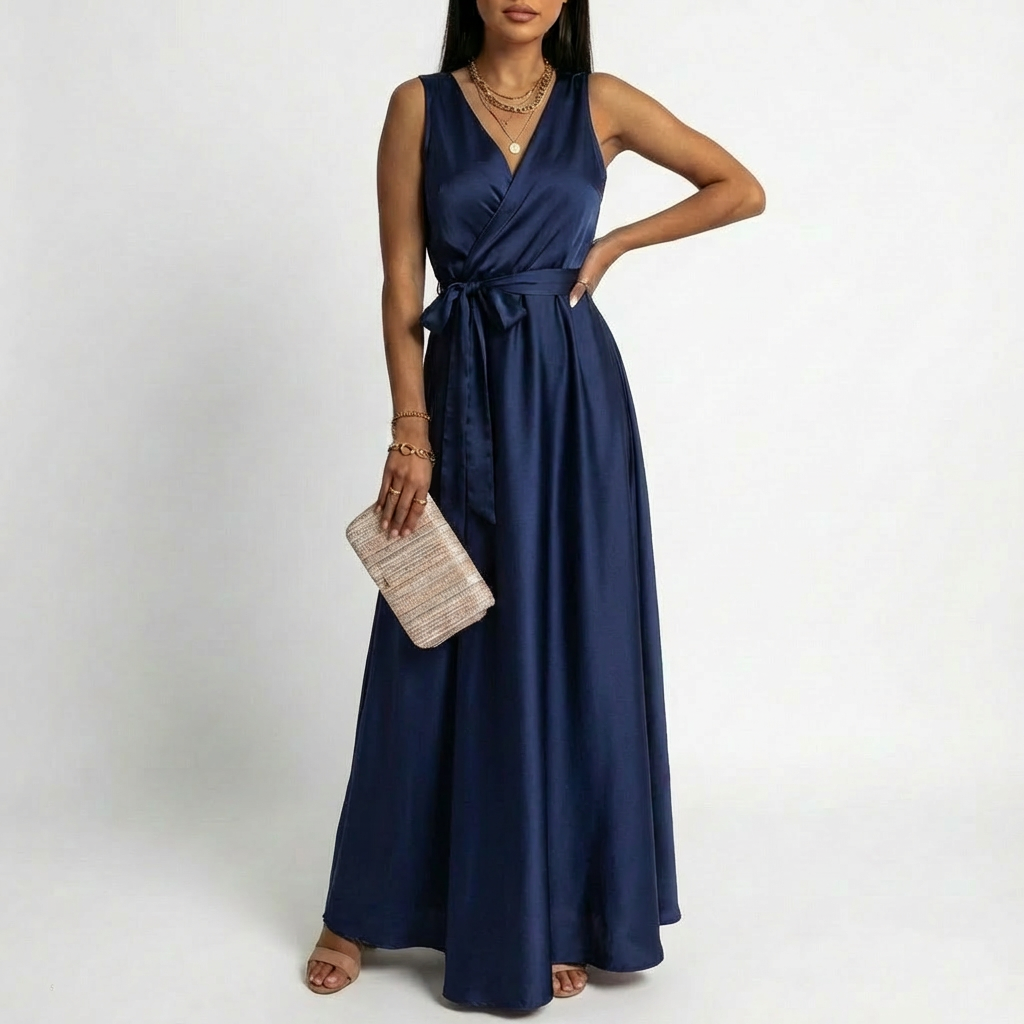Lucia | Mujer Vestido Maxi Con Escote Cruzado Y Cintura Anudada | Elegante