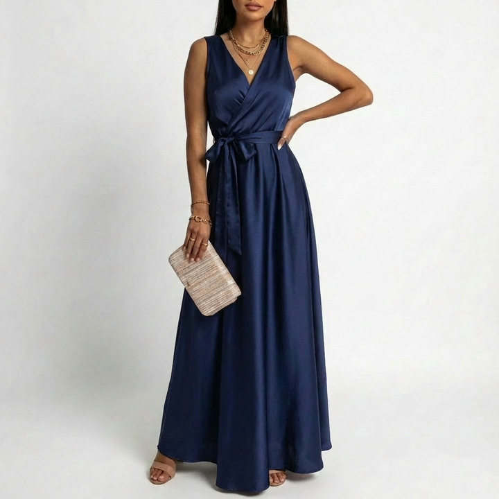 Lucia | Mujer Vestido Maxi Con Escote Cruzado Y Cintura Anudada | Elegante