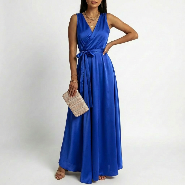Lucia | Mujer Vestido Maxi Con Escote Cruzado Y Cintura Anudada | Elegante