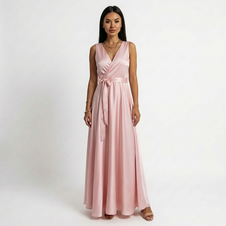 Lucia | Mujer Vestido Maxi Con Escote Cruzado Y Cintura Anudada | Elegante