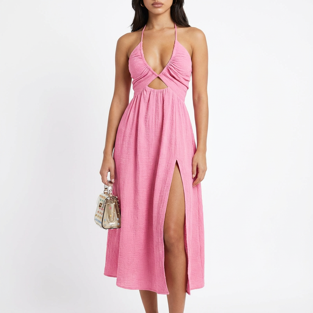 Lucia | Mujer Vestido Midi Con Escote Halter Y Abertura Lateral | Boho