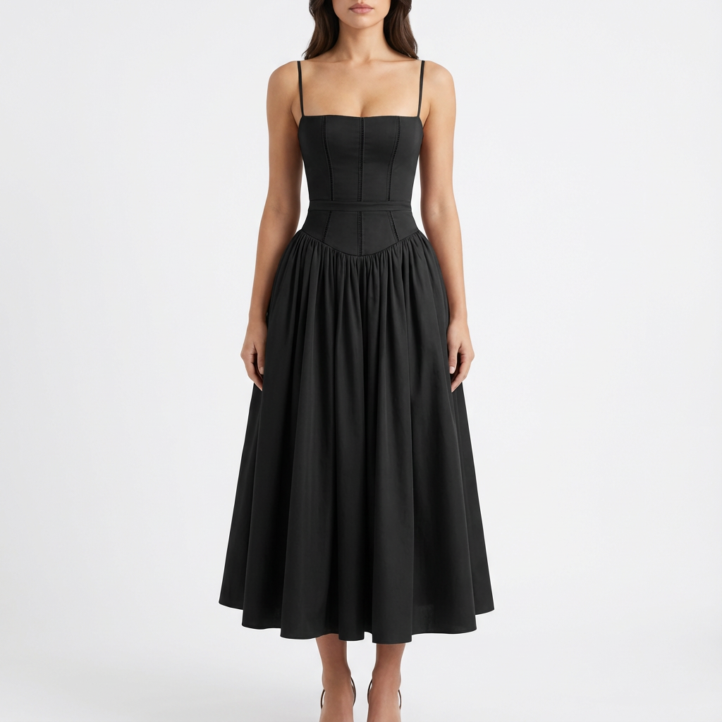 Lucia | Mujer Vestido Midi Con Corsé Estructurado Y Falda Plisada | Romántico