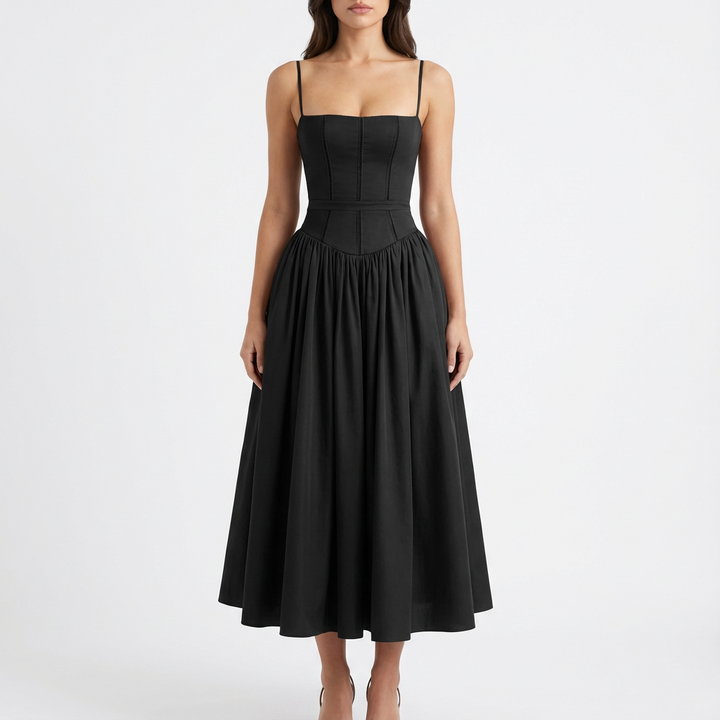 Lucia | Mujer Vestido Midi Con Corsé Estructurado Y Falda Plisada | Romántico