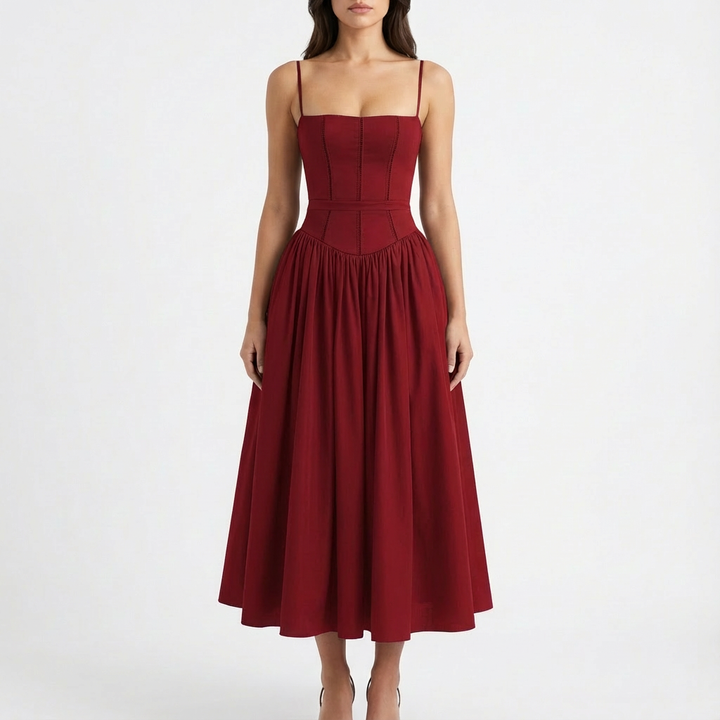 Lucia | Mujer Vestido Midi Con Corsé Estructurado Y Falda Plisada | Romántico