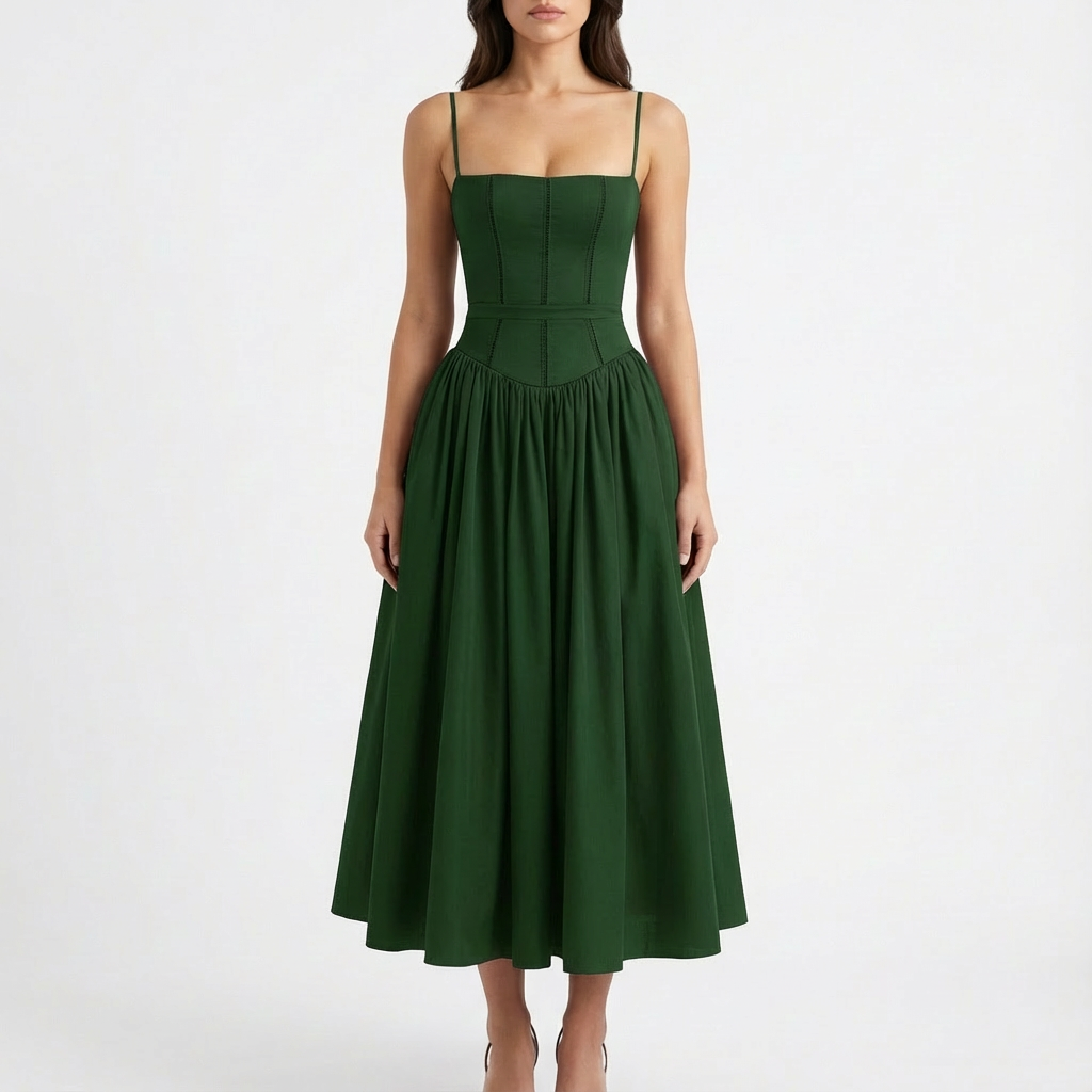 Lucia | Mujer Vestido Midi Con Corsé Estructurado Y Falda Plisada | Romántico