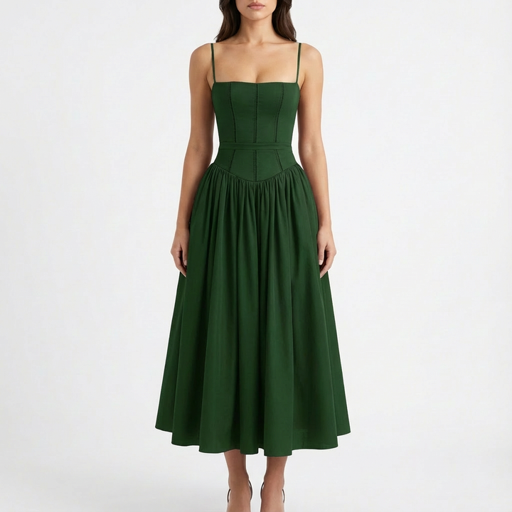 Lucia | Mujer Vestido Midi Con Corsé Estructurado Y Falda Plisada | Romántico
