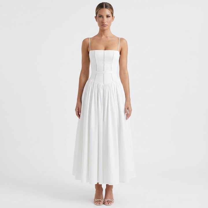 Lucia | Mujer Vestido Midi Con Corsé Estructurado Y Falda Plisada | Romántico