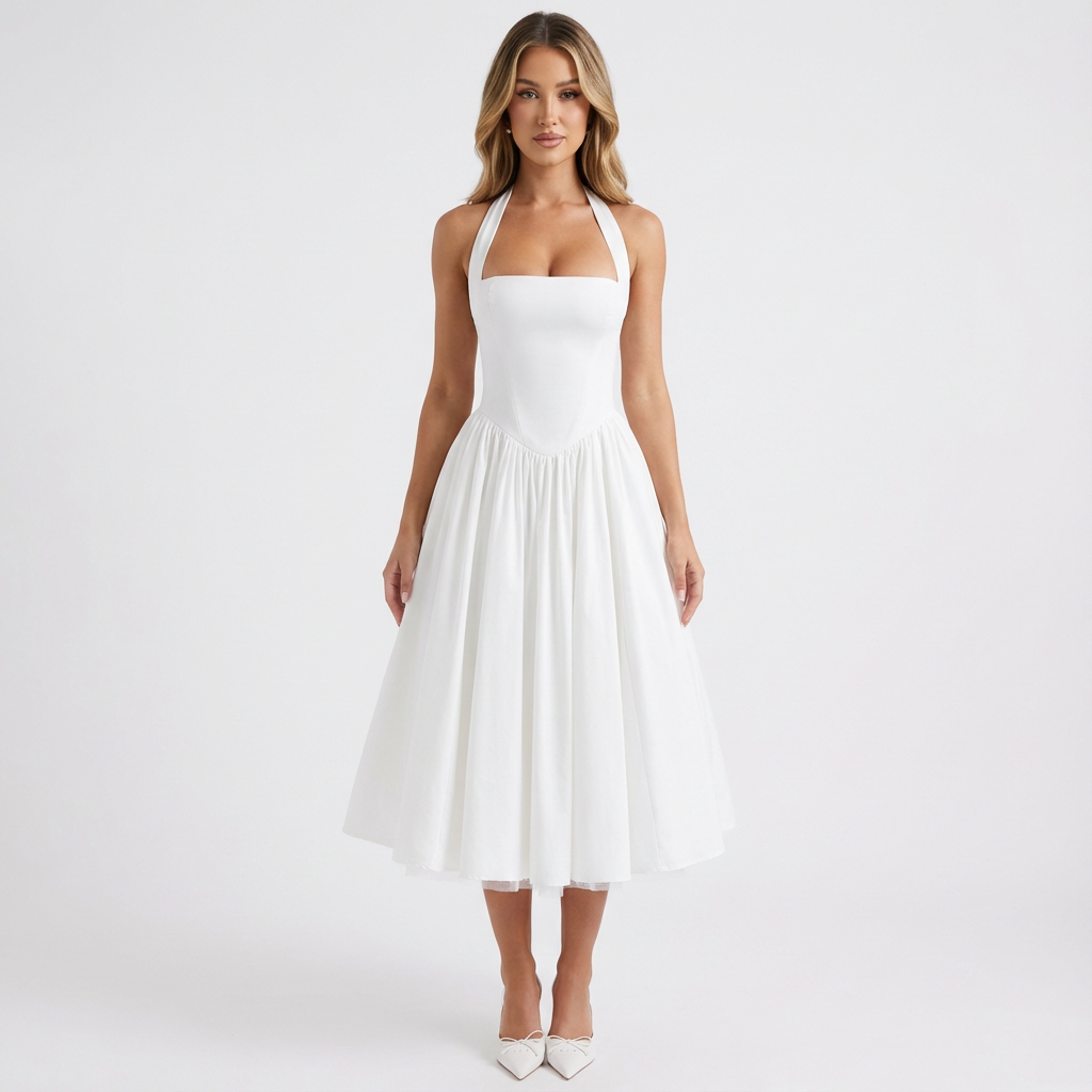 Lucia | Mujer Vestido Midi Con Escote Halter Y Falda De Tul | Romántico