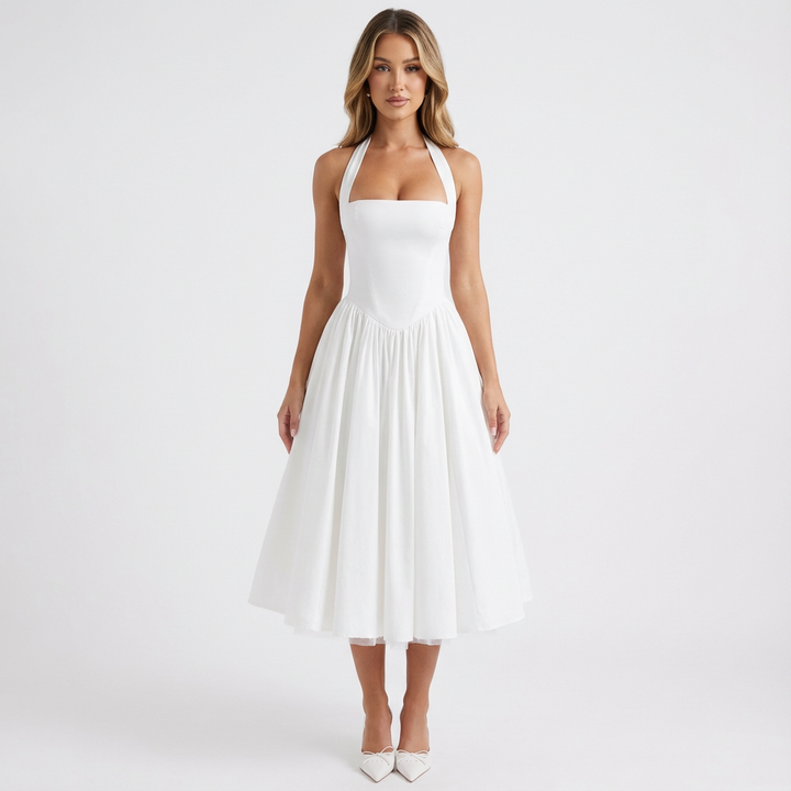 Lucia | Mujer Vestido Midi Con Escote Halter Y Falda De Tul | Romántico