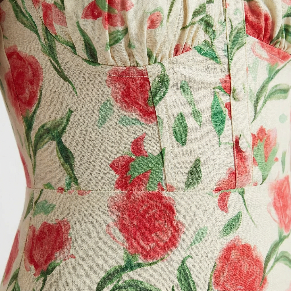 Lucia | Mujer Vestido Midi Con Estampado Floral Y Busto Fruncido | Romántico
