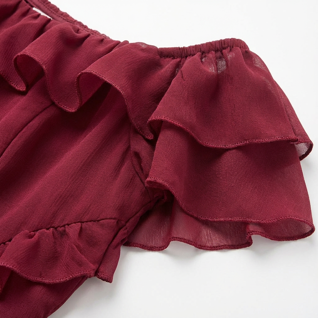 Lucia | Mujer Vestido Midi Con Escote Bardot Y Volantes En Cascada | Romántico