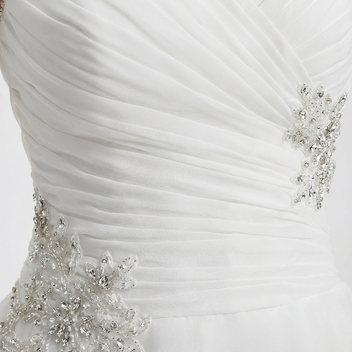 Lucia | Mujer Blanco Vestido Novia Asimétrico Con Escote Corazón Y Apliques Cristal | Glamuroso