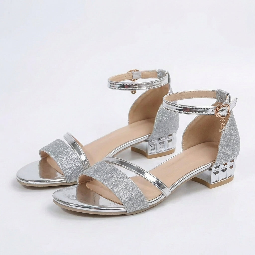 Lucinda | Mujer Sandalias Tacón Bajo Brillantes Tobillera