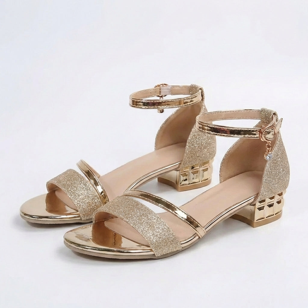 Lucinda | Mujer Sandalias Tacón Bajo Brillantes Tobillera