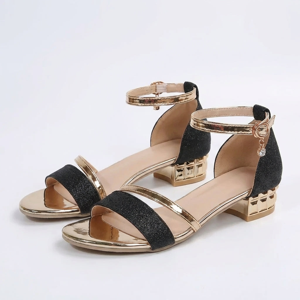 Lucinda | Mujer Sandalias Tacón Bajo Brillantes Tobillera
