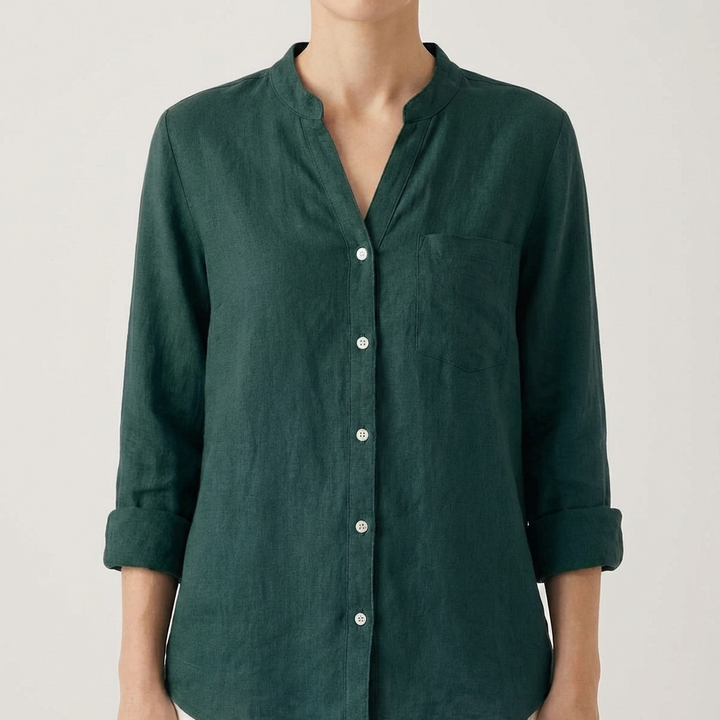 Luna | Blusa Mujer Con Cuello En V Y Mangas Enrolladas | Casual Chic