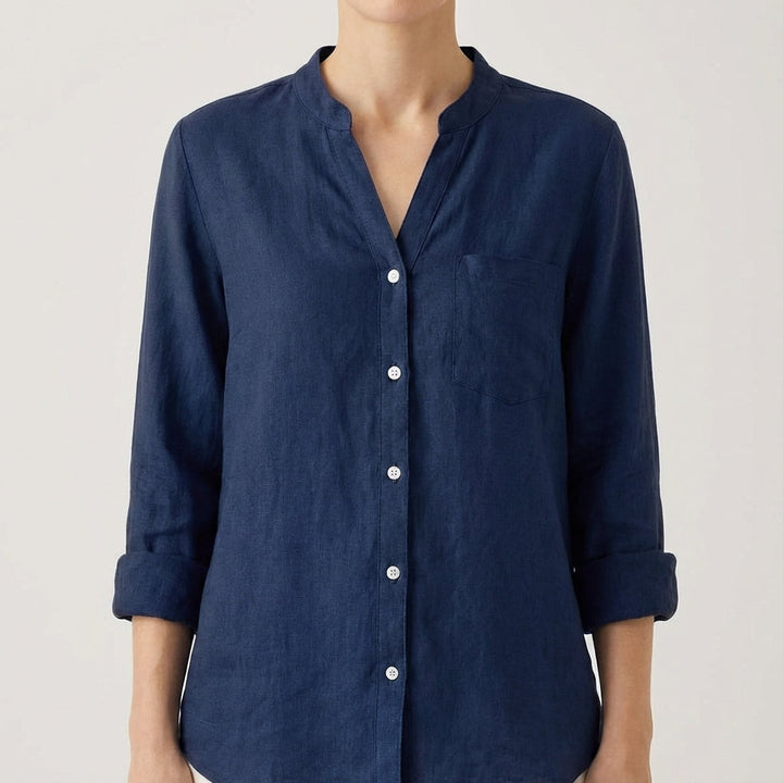 Luna | Blusa Mujer Con Cuello En V Y Mangas Enrolladas | Casual Chic