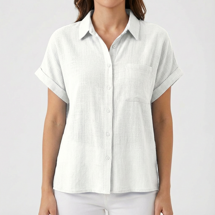 Luna | Camisa Mujer Con Manga Corta Enrollada Y Bolsillo | Casual