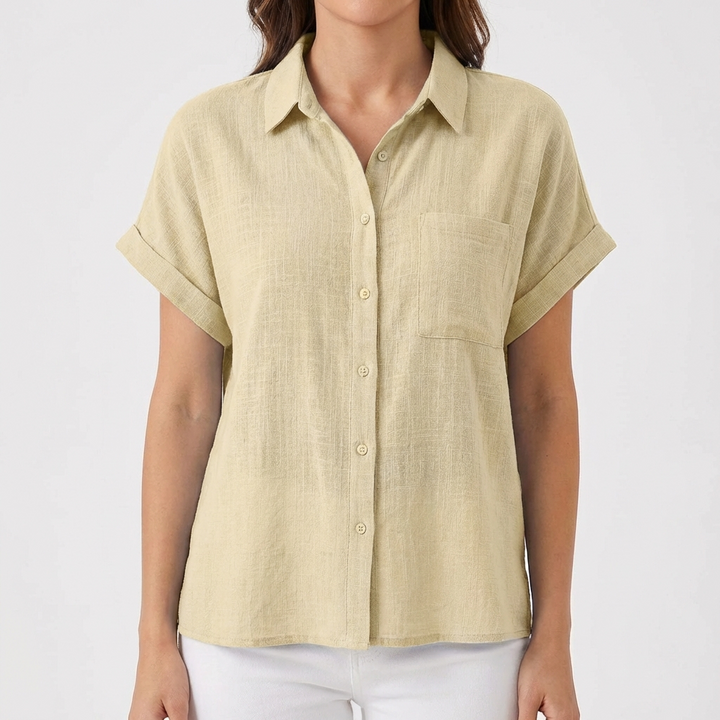 Luna | Camisa Mujer Con Manga Corta Enrollada Y Bolsillo | Casual