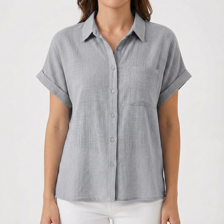 Luna | Camisa Mujer Con Manga Corta Enrollada Y Bolsillo | Casual