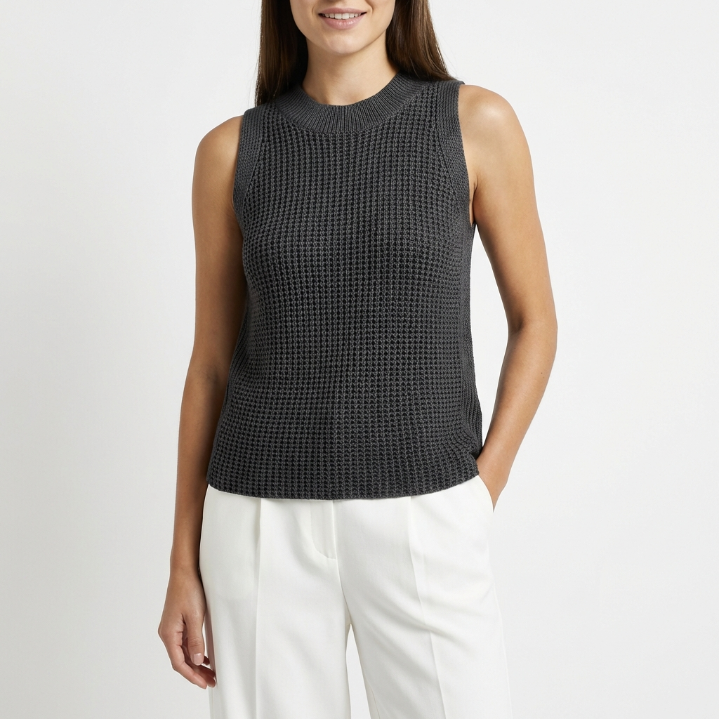 Luna | Chaleco de Punto Mujer Con Tejido Calado Y Cuello Alto | Elegante