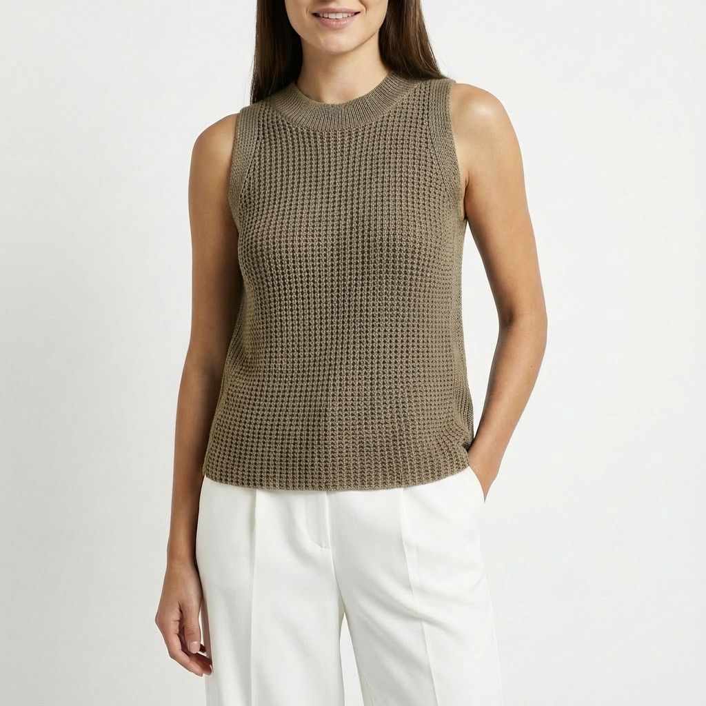 Luna | Chaleco de Punto Mujer Con Tejido Calado Y Cuello Alto | Elegante
