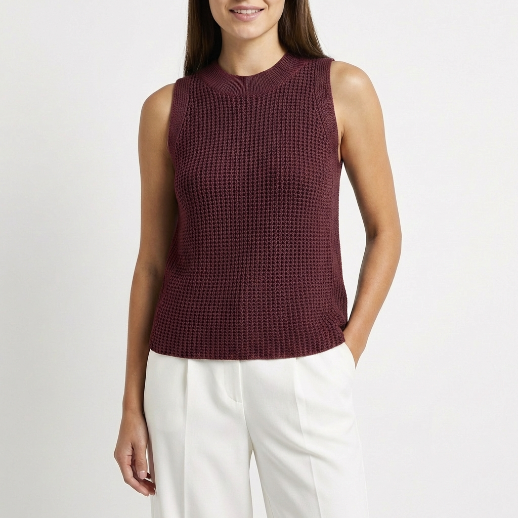 Luna | Chaleco de Punto Mujer Con Tejido Calado Y Cuello Alto | Elegante