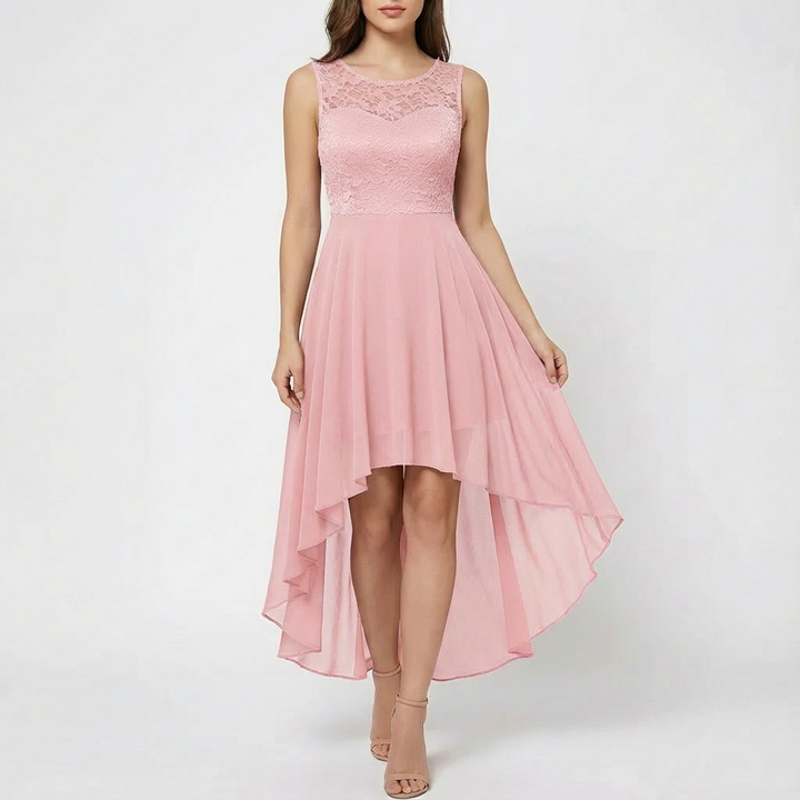 Luna | Mujer Vestido A-Line Con Encaje Bordado Y Bajo Asimétrico | Elegante