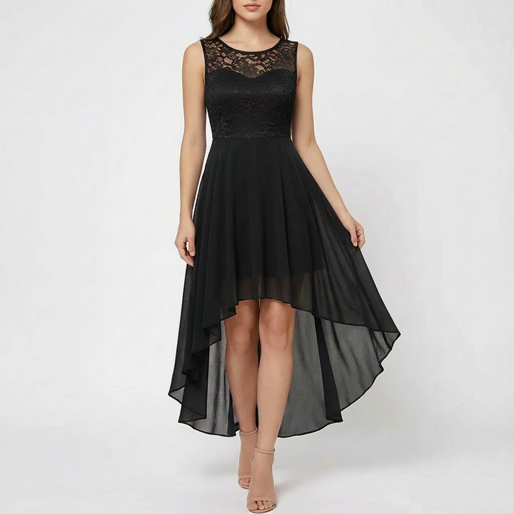 Luna | Mujer Vestido A-Line Con Encaje Bordado Y Bajo Asimétrico | Elegante